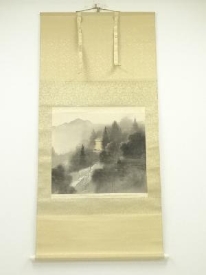 賜泉筆　山邨晴日　肉筆絹本掛軸（共箱）